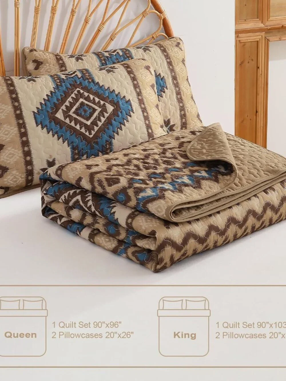 Brown Aztec Boho Quilt Set – 3pc Southwestern Bedspread